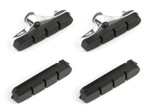 Klocki hamulcowe CLARKS CP240 dla Shimano/Campagnolo, 52mm, Obudowa aluminiowa, Warunki Suche, Szosa, Czarne + 2x dodatkowe wkła Klocki hamulcowe CLARKS CP240 dla Shimano/Campagnolo, 52mm, Obudowa aluminiowa, Warunki Suche, Szosa, Czarne + 2x dodatkowe wkła