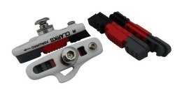 Klocki hamulcowe CLARKS CPS240 dla Shimano/Avid/Tektro, 55mm, Warunki Suche i Mokre, Szosa, Białe z czarno-czerwono-szarymi okła