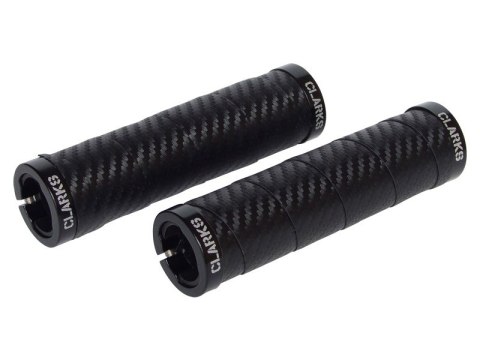 Chwyty kierownicy CLARKS CLO-215, LOCK-ON, Czarny carbon z owijką szosową, Pierścienie czarne aluminiowe Chwyty kierownicy CLARKS CLO-215, LOCK-ON, Czarny carbon z owijką szosową, Pierścienie czarne aluminiowe