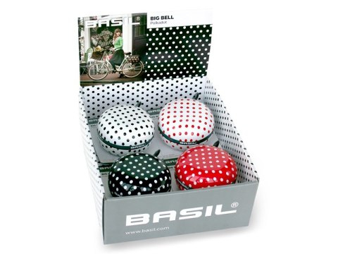 Dzwonek rowerowy BASIL BIG BELL POLKADOT 80mm, mix kolorów pudełko 4szt. (NEW) Dzwonek rowerowy BASIL BIG BELL POLKADOT 80mm, mix kolorów pudełko 4szt. (NEW)
