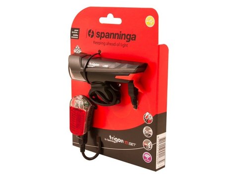 Zestaw lampki SPANNINGA TRIGON 15 przód 80 lumenów usb czarna, tył PYRO 20 lumenów usb czarna (DWZ) Zestaw lampki SPANNINGA TRIGON 15 przód 80 lumenów usb czarna, tył PYRO 20 lumenów usb czarna (DWZ)