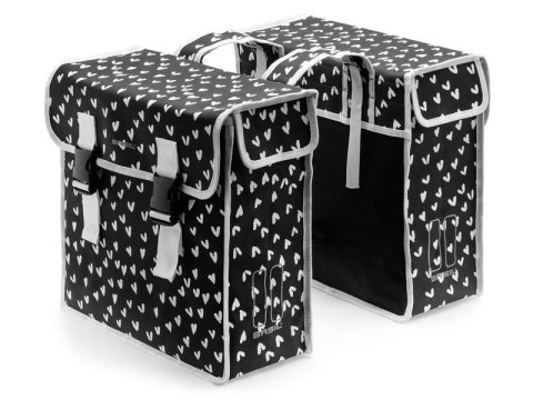 Sakwa miejska podwójna BASIL MARA XL 35L, mocowanie na paski, wodoodporna czarna heart dots (NEW) Sakwa miejska podwójna BASIL MARA XL 35L, mocowanie na paski, wodoodporna czarna heart dots (NEW)