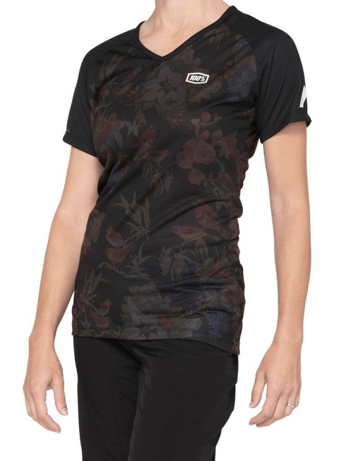Koszulka damska 100% AIRMATIC Women's Jersey krótki rękaw black floral roz. L (WYPRZEDAŻ -50%)