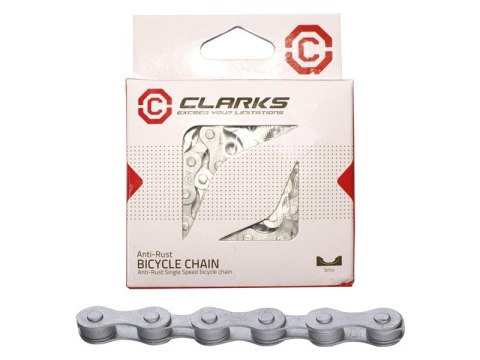 Łańcuch rowerowy CLARKS C410AR, 1-rzędowy Single Speed, 112 ogniw, 1/2"x1/8", Spinka, Antykorozyjny, Srebrny Łańcuch rowerowy CLARKS C410AR, 1-rzędowy Single Speed, 112 ogniw, 1/2"x1/8", Spinka, Antykorozyjny, Srebrny