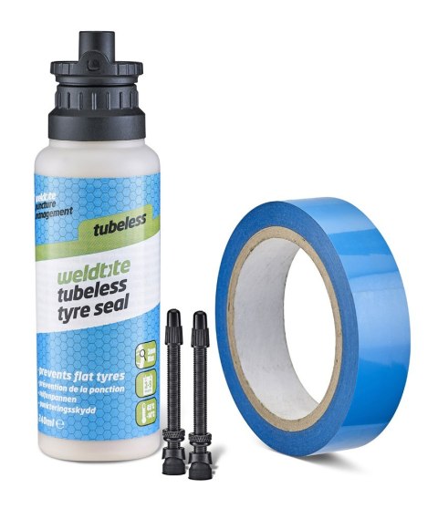 Zestaw WELDTITE TUBELESS CONVERSION SYSTEM - MTB (Mleczko + Taśma + 2x Zawór 55mm Presta) (NEW) Zestaw WELDTITE TUBELESS CONVERSION SYSTEM - MTB (Mleczko + Taśma + 2x Zawór 55mm Presta) (NEW)