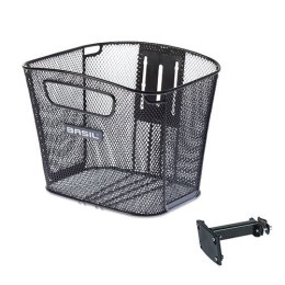 Kosz przedni na kierownicę BASIL BOLD + FIXED MOUNTED STEMHOLDER nieodpinany stalowy czarny (NEW)