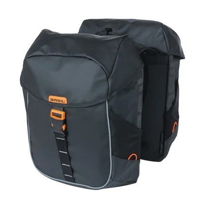 Sakwa miejska podwójna BASIL MILES TARPAULIN DOUBLE PANNIER BAG 34L, Universal Bridge System, 100% wodoodporna black orange (NEW Sakwa miejska podwójna BASIL MILES TARPAULIN DOUBLE PANNIER BAG 34L, Universal Bridge System, 100% wodoodporna black orange (NEW