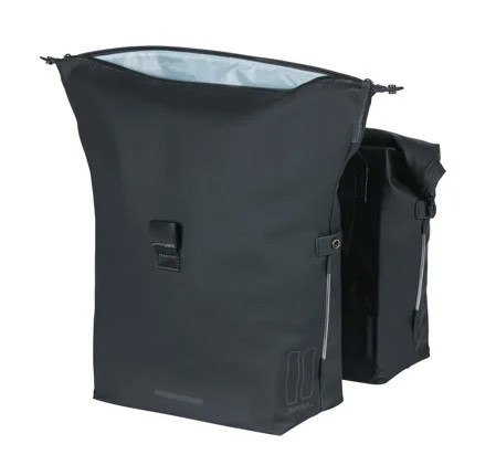 Sakwa podwówjna BASIL SOHO DOUBLE PANNIER BAG NORDLICHT Universal Bridge System 41L, 100% wodoodporna night black oświetlenie No Sakwa podwówjna BASIL SOHO DOUBLE PANNIER BAG NORDLICHT Universal Bridge System 41L, 100% wodoodporna night black oświetlenie No