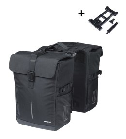 Sakwy BASIL MOVE DOUBLE BICYCLE BAG, MIK z adapterem do mocowania (ready to go), 30L, Wodoodporna, Black (NEW 2025)