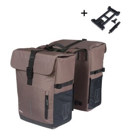 Sakwy BASIL MOVE DOUBLE BICYCLE BAG, MIK z adapterem do mocowania (ready to go), 30L, Wodoodporna, Brown (NEW 2025)