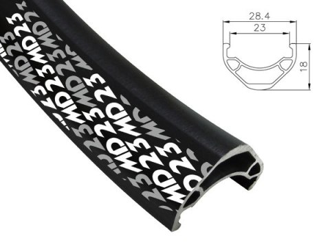 Obręcz mtb/trekking ALEXRIMS MD23, H. tarczowy, Stożek 18mm, 29" 622x23, 32 otwory, Kapslowana, Czarna, Waga 530g (NEW)