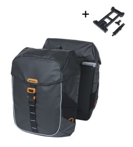 Sakwa miejska podwójna BASIL MILES TARPAULIN DOUBLE PANNIER BAG MIK 34L, MIK System (ready to go), 100% wodoodporna black orange