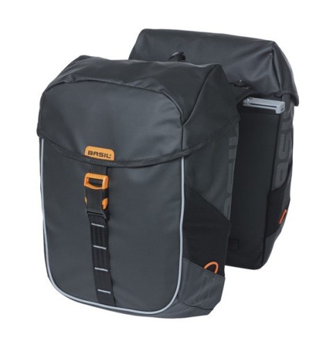 Sakwa miejska podwójna BASIL MILES TARPAULIN DOUBLE PANNIER BAG MIK 34L, MIK System (ready to go), 100% wodoodporna black orange Sakwa miejska podwójna BASIL MILES TARPAULIN DOUBLE PANNIER BAG MIK 34L, MIK System (ready to go), 100% wodoodporna black orange