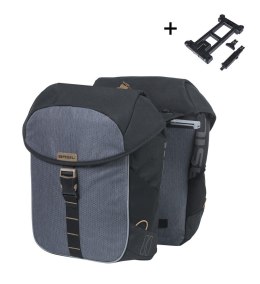 Sakwa miejska podwójna BASIL MILES TARPAULIN DOUBLE PANNIER BAG MIK 34L, MIK System (ready to go), 100% wodoodporna black slate 