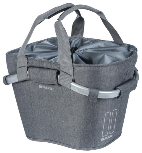 Kosz przedni na kierownicę BASIL CLASSIC CARRY ALL FRONT BASKET KF 15L, szary + Płytka mocująca do kosza BASIL KLICKFIX ADAPTER Kosz przedni na kierownicę BASIL CLASSIC CARRY ALL FRONT BASKET KF 15L, szary + Płytka mocująca do kosza BASIL KLICKFIX ADAPTER