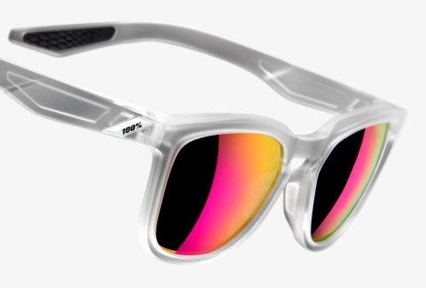 Okulary 100% HUDSON Matte Translucent Crystal Clear - Purple Multilayer Mirror Lens (Szkła Fioletowe Lustrzane Wielowarstwowe, L Okulary 100% HUDSON Matte Translucent Crystal Clear - Purple Multilayer Mirror Lens (Szkła Fioletowe Lustrzane Wielowarstwowe, L