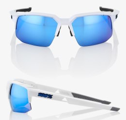 Okulary 100% SPEEDCOUPE Matte White - HiPER Blue Multilayer Mirror Lens (Szkła Niebieskie Lustrzane Wielowarstwowe, LT 12% + Szk