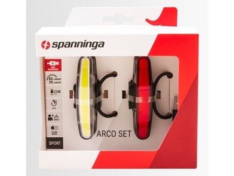 Zestaw lampki SPANNINGA ARCO usb przód 80 lumenów, ARCO usb tył 30 lumenów czarna (NEW) Zestaw lampki SPANNINGA ARCO usb przód 80 lumenów, ARCO usb tył 30 lumenów czarna (NEW)