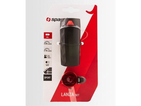 Zestaw lampki SPANNINGA LANZA 20 lumenów baterie przód, DOT 10 lumenów baterie tył (NEW) Zestaw lampki SPANNINGA LANZA 20 lumenów baterie przód, DOT 10 lumenów baterie tył (NEW)
