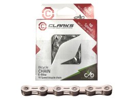 Łańcuch rowerowy CLARKS C12E, 12-rzędowy, 138 ogniw, Spinka, Niklowany, Do rowerów elektrycznych E-BIKE, Srebrny (NEW 2025)