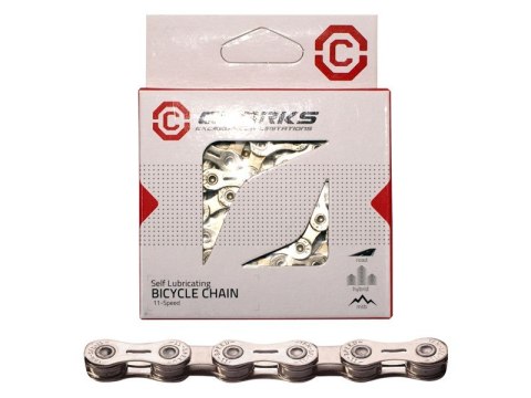 Łańcuch rowerowy CLARKS CSL11, 11-rzędowy, 116 ogniw, 1/2"x11/128", Spinka, Niklowany, Samosmarujący, Szosa/MTB, Srebrny Łańcuch rowerowy CLARKS CSL11, 11-rzędowy, 116 ogniw, 1/2"x11/128", Spinka, Niklowany, Samosmarujący, Szosa/MTB, Srebrny