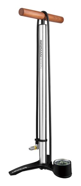 Pompka podłogowa BIRZMAN The Pump with Helix (Presta/Schrader/Dunlop), 220psi/15bar, CNC, Srebrna, Drewno lakierowane (NEW)