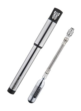 Pompka ręczna BIRZMAN Infinite Road with CO2 (Presta/Schrader), 160psi/11bar, Długość 255mm, CNC, Srebrna, Naboje CO2 2x16g (NEW