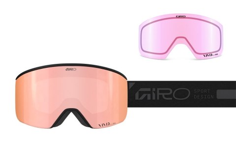 Gogle zimowe damskie GIRO ELLA BLACK RAILS (Szyba lustrzana kolorowa VIVID-Carl Zeiss ROSE GOLD 19-42% S2 + VIVID INFRARED 43-79