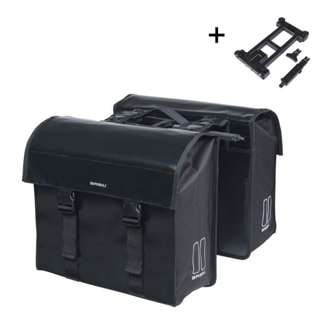Sakwa miejska podwójna BASIL URBAN LOAD DOUBLE PANNIER BAG 48-53L, MIK System (ready to go), 100% wodoodporna, black/black (NEW 